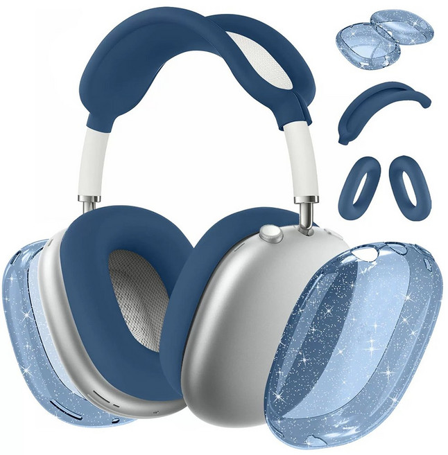 스냅케이스 에어팟 맥스 글리터 실리콘 케이스 4in1, 블루