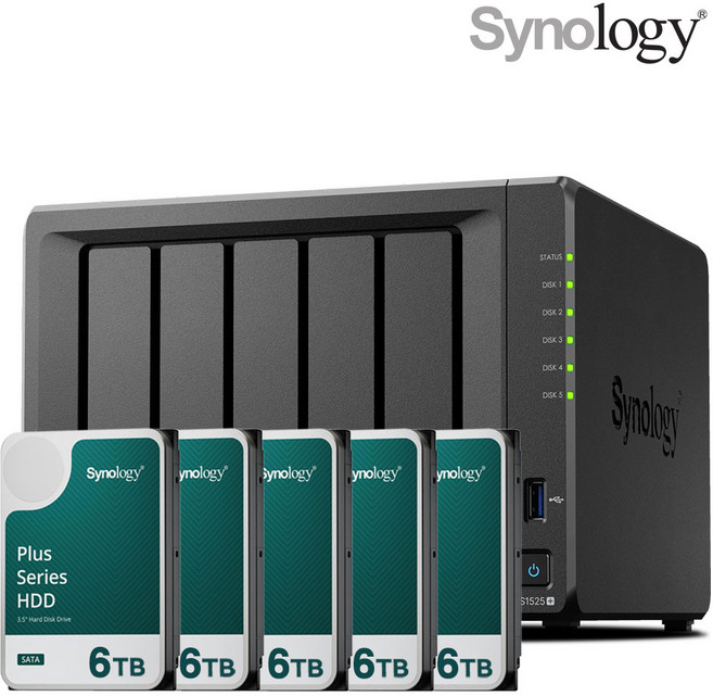 [ 시놀로지 공식총판 ] 시놀로지 나스 DS1525+5베이 [30TB] 6TBx5 HAT3300 NAS HDD 합본