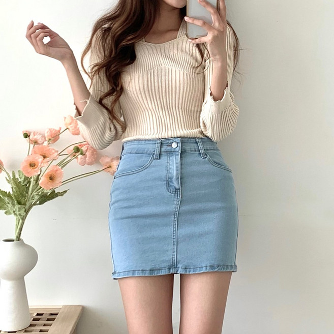 피글리 여성용 심플스판스커트 청치마