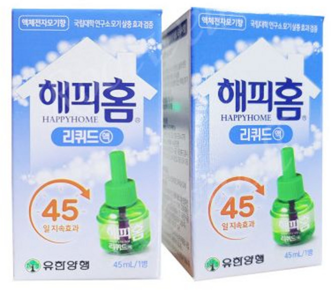 해피홈 리퀴드 액(리필45일)x2개 액체전자모기향/유인살충제, 2개