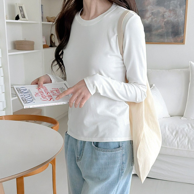 비오라 여성 기본 긴팔 모달 티셔츠 라운드티 2종세트