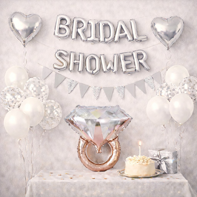 올리브파티 브라이덜샤워 하트풍선 가랜드 풍선 파티용품 세트, 1세트, 실버_브라이덜샤워
