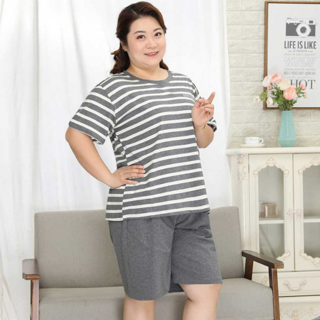 이룸store 빅사이즈 면100% 여성 잠옷세트 반팔 반바지 줄무늬
