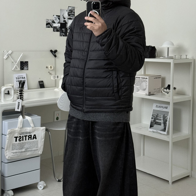 르위 가벼운 오버핏 후드 경량 숏패딩 웰론 스트링 투웨이 빅사이즈 남녀공용