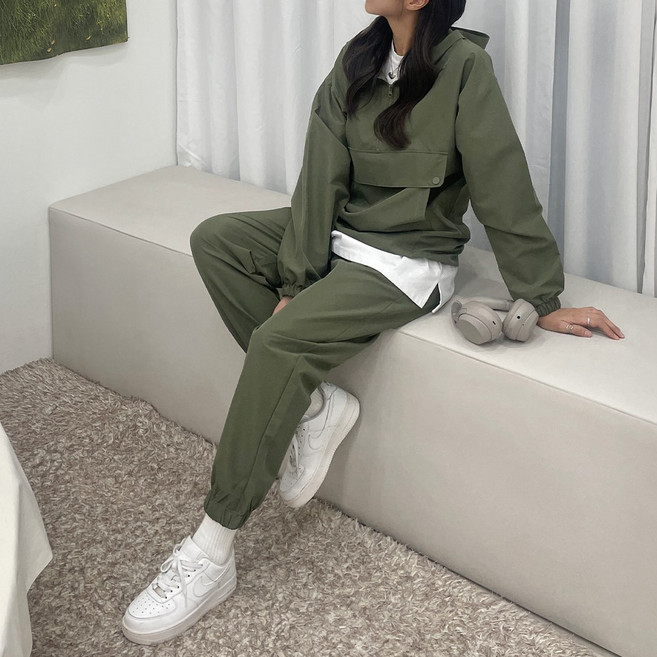 끌로이 남녀공용 아노락 반집업세트 오버핏 남녀공용 트레이닝 상하세트