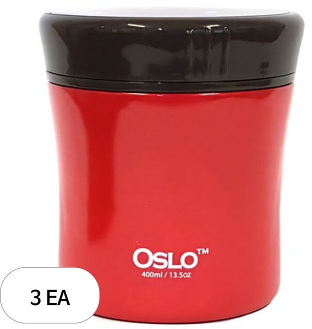 오슬로 스테인레스 스틸 보온 푸드자 죽통, 레드, 400ml, 3세트