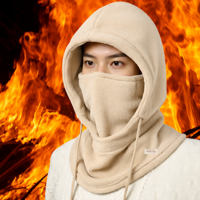 비바핏 기모 후드 넥워머 방한 바라클라바, 베이지, 1개