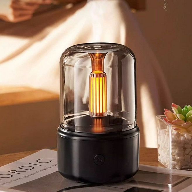超聲波香薰機 加濕空氣 簡約氛圍燈, 黑色-缺水斷電/無精油