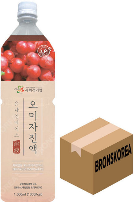 유나인베이스 오미자 진액 1.5L x 8ea / 과일원액 희석음료, 8개