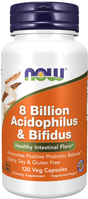 NOW Foods 80億 酸性乳桿菌 & 比菲德氏菌 益生菌 素食膠囊, 120錠, 1個