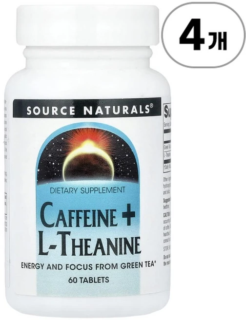 소스 내추럴스 카페인 + L-테아닌 Source Naturals Caffeine + L-Theanine 60정, 4개 - 쿠팡