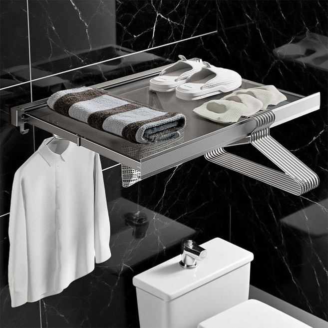 Jeernare 접이식 무타공선반 슬라이드 욕실 벽선반 건조대 화장실 수건걸이 다용도 선반, 그레이, 1개