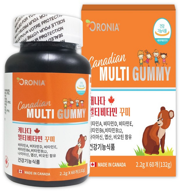 오로니아 캐나다 멀티비타민 꾸미 과일 펙틴 안전캡, 1개, 60정