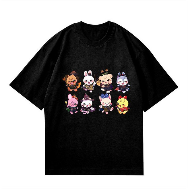 Stray Kids SKZOO 青少年棉T恤 演唱會粉絲應援上衣, 1個, E款-黑色2XL