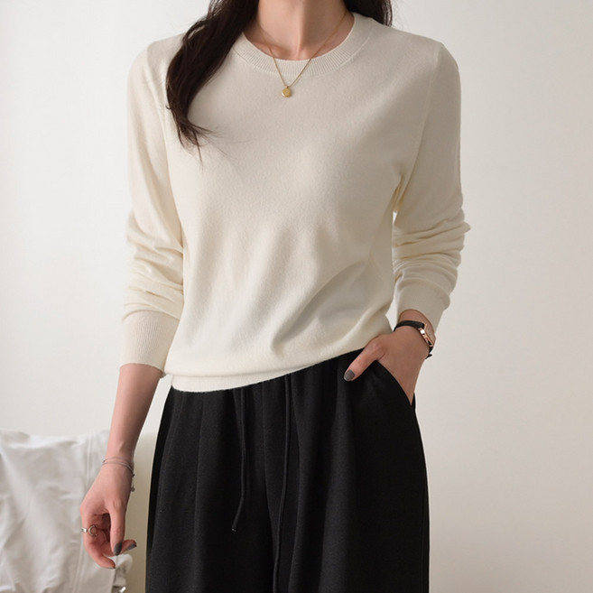 데일리앤 로도스 7컬러 기본 라운드넥 베이직 니트 티셔츠 부드러운 가을 무지 니트티