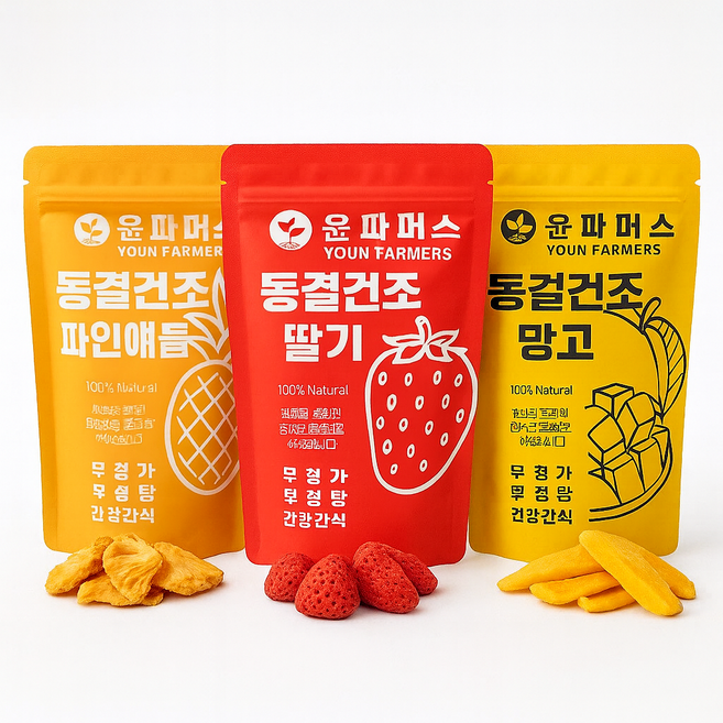 [윤파머스]동결건조 딸기 파인애플 망고 셋트 무설탕 무첨가 100% 과일칩, 1개, 150g