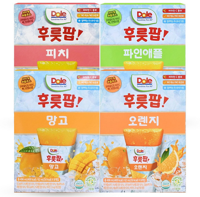 Dole 돌 후룻팝 62ml 4종 총 32개 (망고x8+오렌지x8+피치x8 +파인x8)