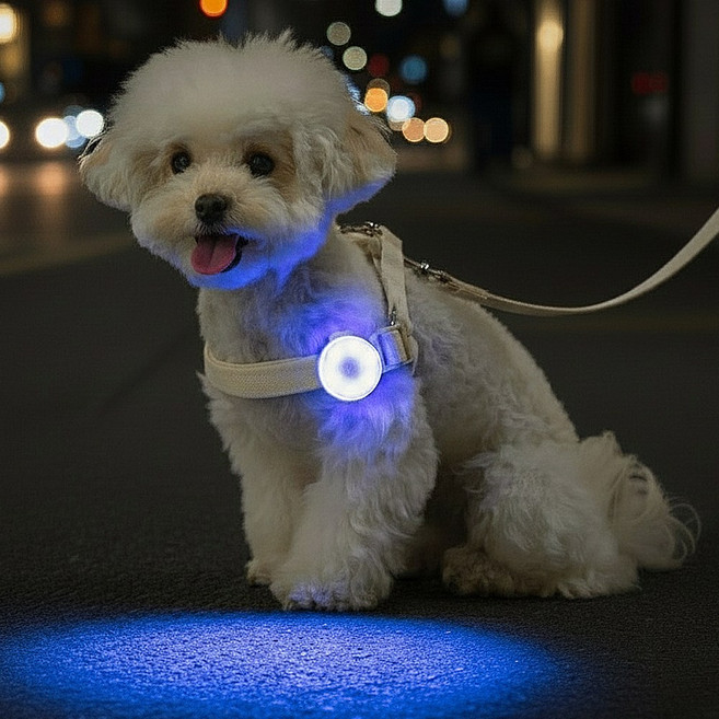 파인댕 강아지 LED 라이트 13가지 패턴모드+해충방지+방수 펜던트 클립형 블링커 야간산책, 1개, 화이트