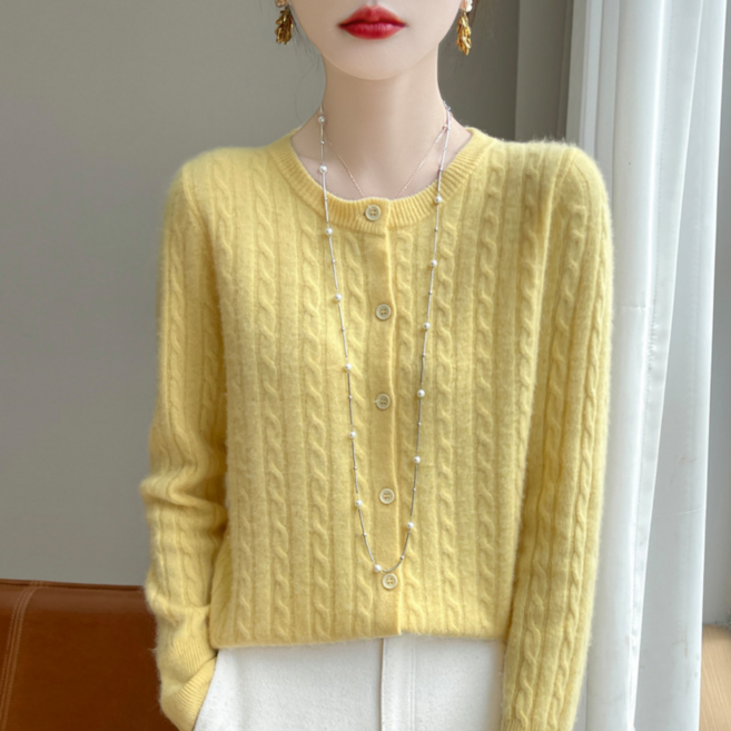 MS HOME 라운드 꽈배기 니트 가디건 데일리 여성용