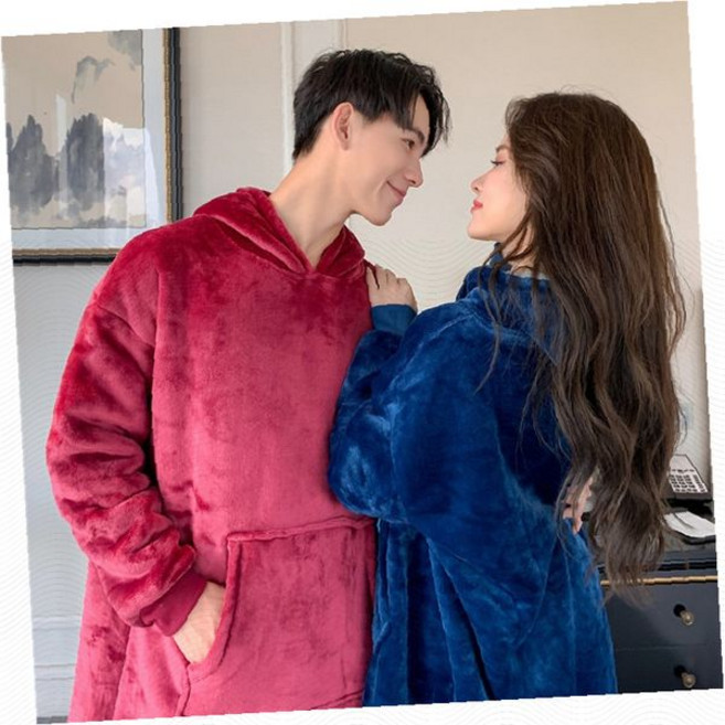 커플 극세사 후드 가운 겨울 홈웨어 방한 잠옷 포켓 목욕가운 남녀공용