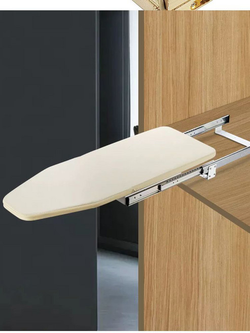 빌트인 다리미판 옷장 다림질판 내장형 회전 서랍식 호텔 간편, 화이트-다리미 받침대, 그레이 충격흡수소프트클로즈회전