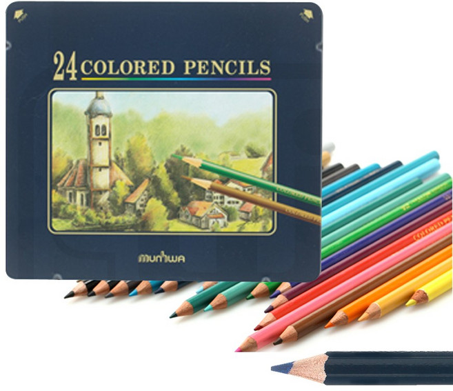 문화 틴케이스 색연필 혼합 24색 세트