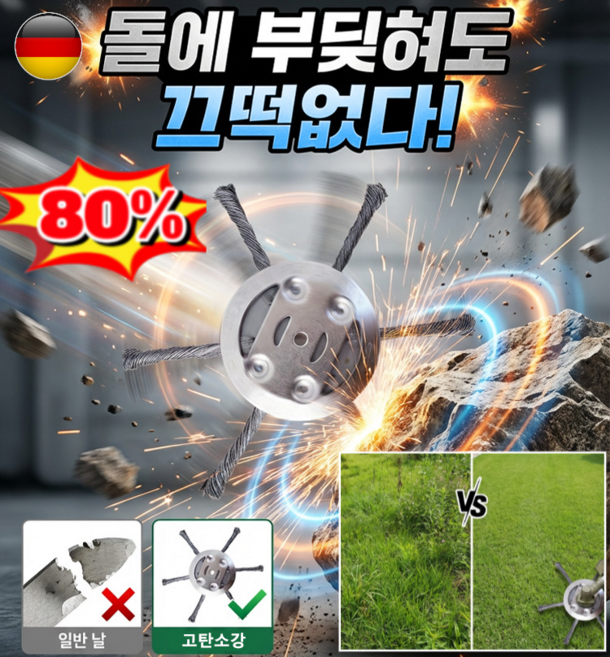 독일 [역대급] 30년 쓰는 항공 고탄소강 제초 휠 3배 강도보장고탄강 제초 휠 예초기용 예초기날, 육공와이어휠, 1세트