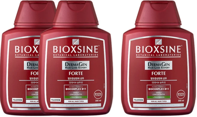 2+1 비옥신 BIOXSINE 독일 천연 탈모 샴푸 포르테 300ml 지성 건성 관리 무실리콘 산모추천 원형탈모 헤어볼륨 기능성 탈모샴푸, 3개 - 쿠팡