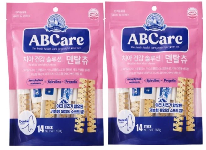 에이비씨케어 강아지 치아건강 솔루션 덴탈츄 14p, 야크치즈, 168g, 2개 - 쿠팡
