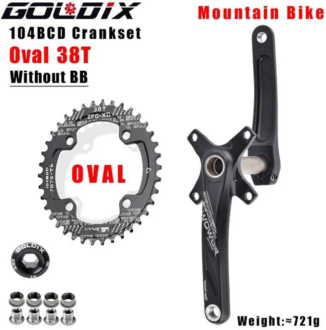 GOLDIX 104BCD 넓고 좁은 치아 자전거 크랭크 셋 170 175mm 원형 타원형 체인 링 32T 34T 36T 38T, 170mm, 21 Crank Oval 38T, 1개