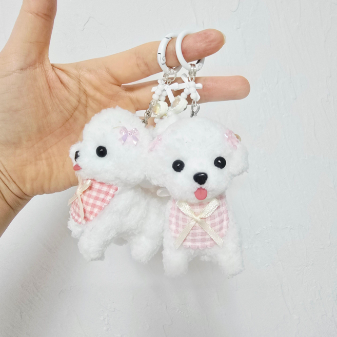 강아모루인형 모루인형키링 열쇠고리 핸드메이드 뽀솜이 비숑말티즈, 1개, 화이트, 8cm