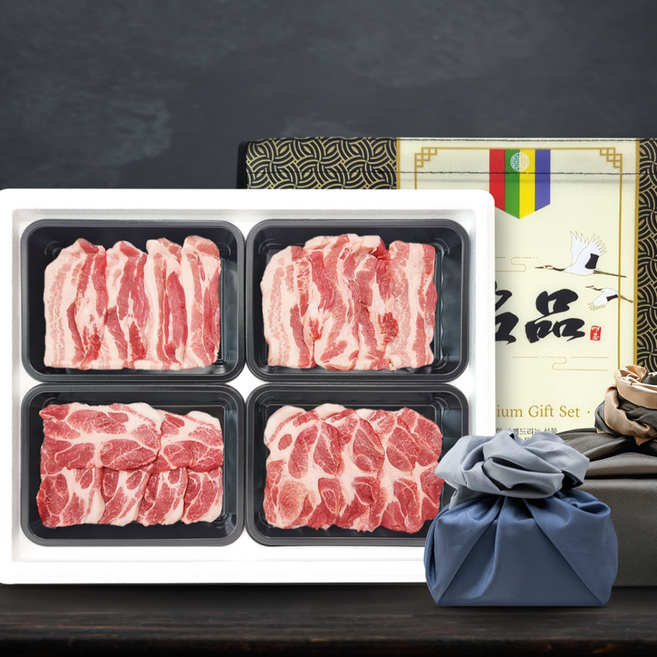 [빠른출고] 한돈 국내산 돼지고기 삼겹살 목살 4구 선물세트 냉장 더예쁜한우, 1개