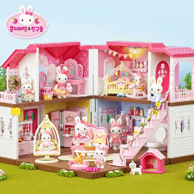 콩지 토끼 패밀리 하우스 인형의집 예쁜색감 상호작용 사회성기르기 영유아 오감발달 사회성 역할체험 교구, 1개