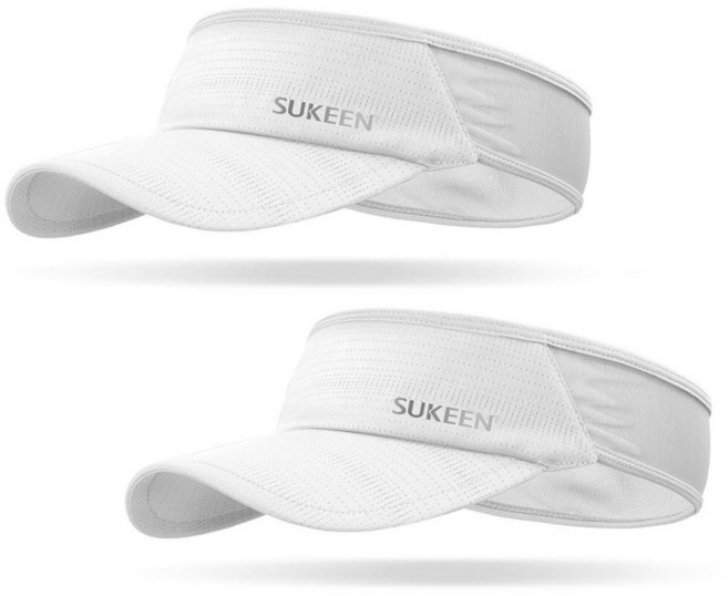 Sukeen 2팩 스포츠 선바이저 남성용 여성용 경량 패커블 쿨링 스트레치 바이저 모자 달리기 테니스 골프용 블루/로즈 레드 188261, 화이트 2개