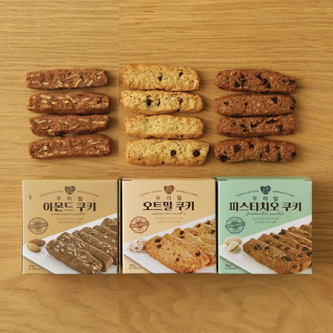 에코맘하우스 우리밀 수제 쿠키 선물 세트 3종, 3개, 135g