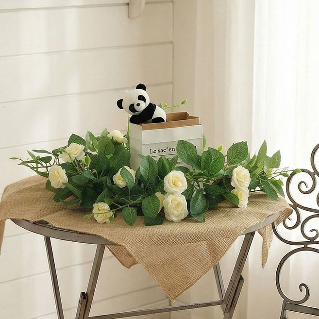 고급 장미 넝쿨 로즈 조화 가랜드 행잉플랜트, 1개, 로제가든옐로우