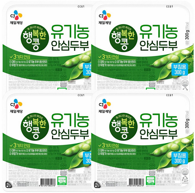 CJ 행복한콩 유기농두부 부침용, 300g, 4개