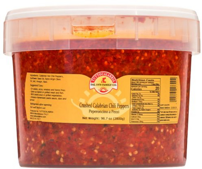 Crushed Calabrian 칠리 페퍼 페이스트/스프레드 벌크 식품 서비스 통 2.8kg(6파운드) 2.8kg(90온스) 천연 성분 GMO 프리 이탈리아 제품 Tu, 2.8kg, 1개