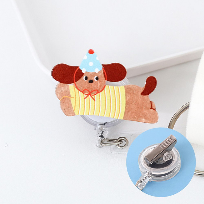 너스키니 폴짝 닥스훈트 테이프걸이 강력 집게형 간호사 릴홀더 테이프걸이 간호사용품 사원증 출입증 목걸이 간호사 릴홀더, 생일 닥스훈트