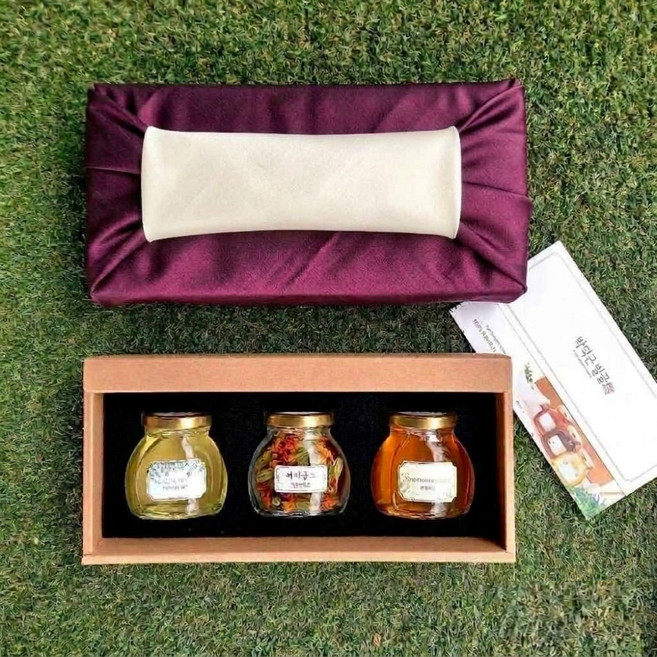 꽃꿀3종선물세트 자주색보자기포장 아카시아 야생화 꽃차, 3세트, 400g