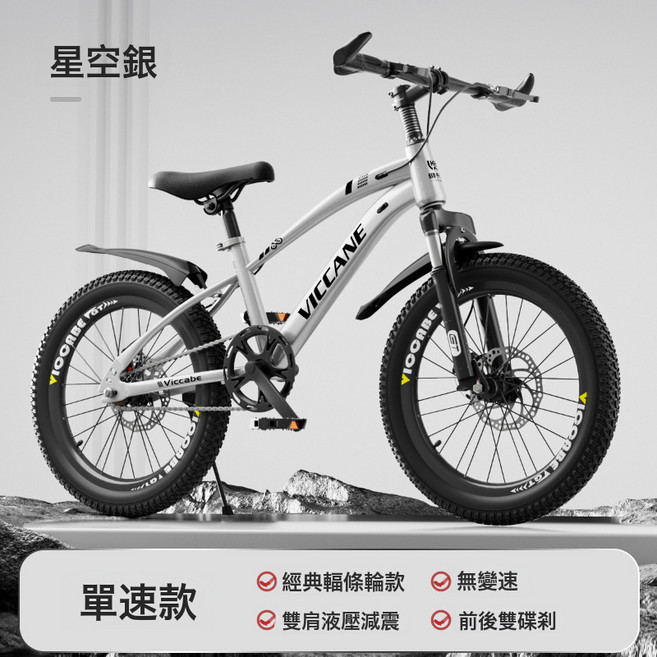 大童兒童自行車男孩6一12-15歲青少年初中學生女孩變速山地車超輕, 1個, 1cm, 星空銀(單速條輪)禮包:20寸(適合身高128-145釐米)
