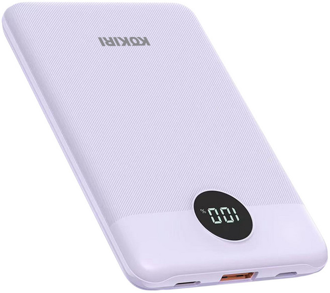 코끼리 고속충전 미니 LCD 잔량표시 PD 22.5W 보조배터리 10000mAh, 퍼플