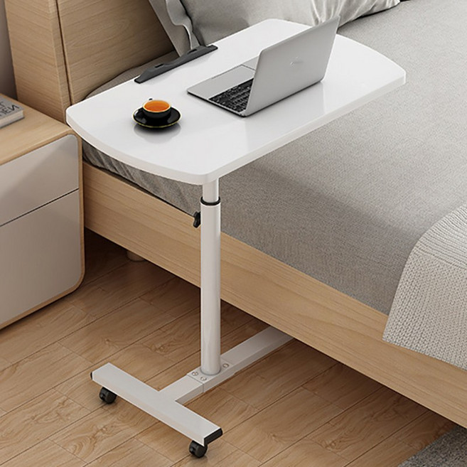 SPEEDBOX 트롤리 360도 회전 사이드 테이블 이동식 높이조절 책상, 화이트(55*32cm)