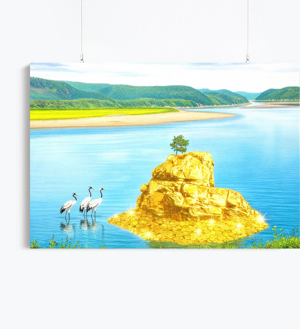 돈들어오는 의령 명당 바위 3종 그림 풍수 인테리어 그림 캔버스 액자 인테리어 감성 거실 침실 대형, 03.돈들어오는 샤이닝 황금 명당 바위