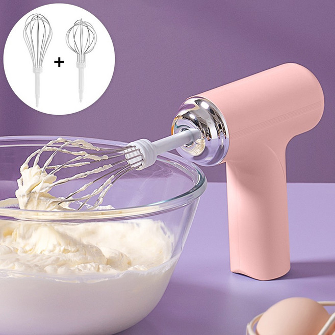 무선 전동 생크림 휘핑기 핸드믹서 홈베이킹 거품기, DD, 핑크