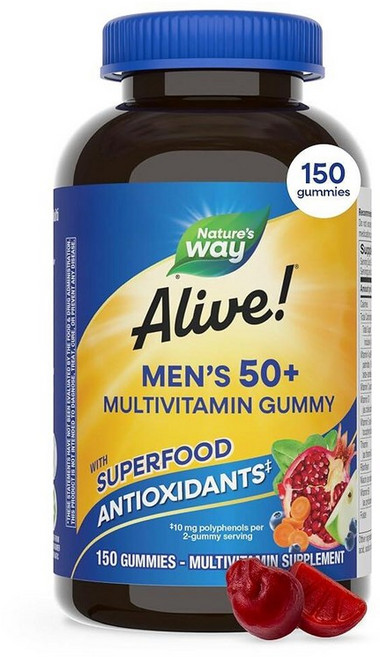 네이처스웨이 얼라이브 남성용 50+ 멀티비타민 구미 150정, 150 Count (Pack of 1), 1개