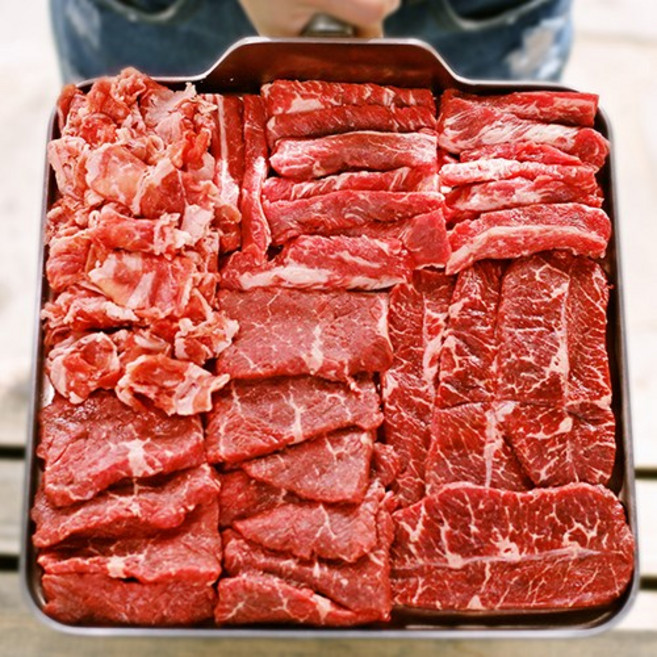 1+1+1+1 푸짐한 수입 미국산 호주산 소고기 구이 모둠 세트 4~5인분 800g (살치살+갈비살+부채살+우삼겹), 1개