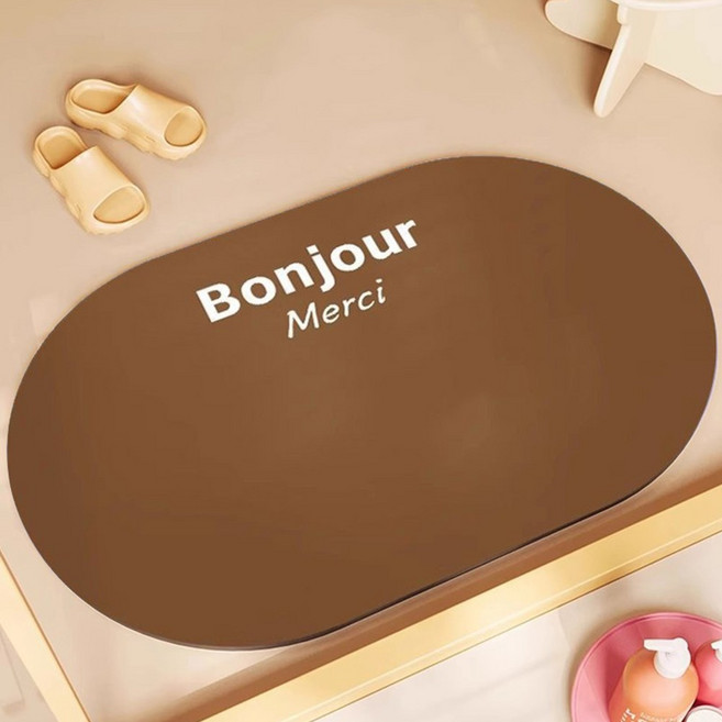 하우쏠 미끄럼방지 빨아쓰는 봉주르 규조토 발매트, 1개, 브라운