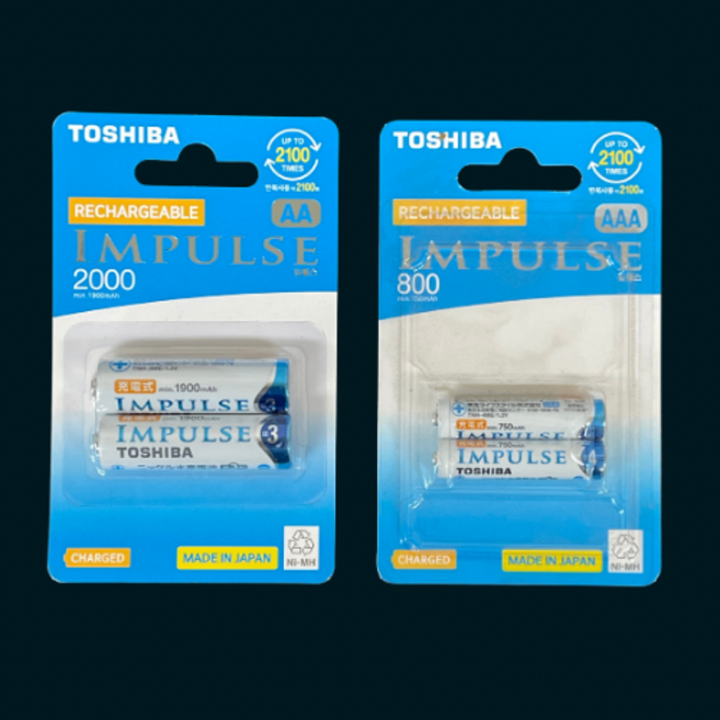 (PP-C101-2) 도시바 충전지 임펄스 AAA AA 2알 800mAh 1.2v 충전용 건전지 2BP, 임펄스 AAA(2EA)