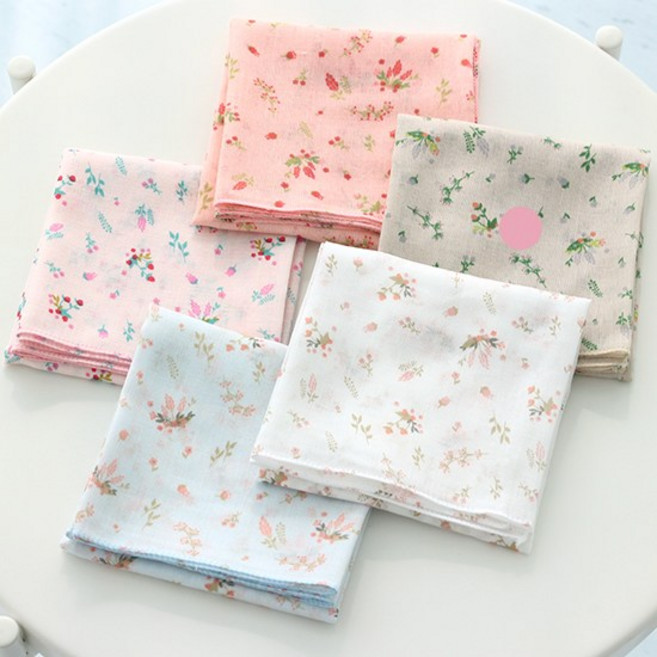 [3장 1세트] 라뮤제 오색잔꽃_쁘띠스카프 여성손수건 가제 아사면 목손수건